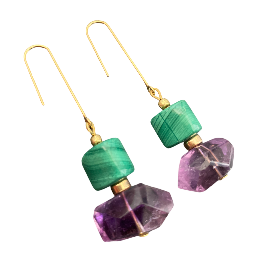 Amethyst and Malachite Earrings