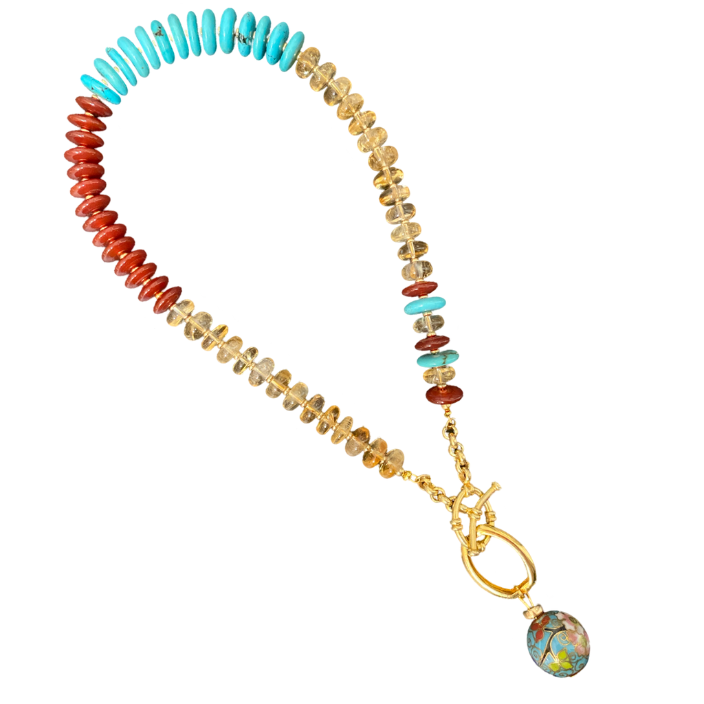 Cloisonné carnelian turquoise necklace