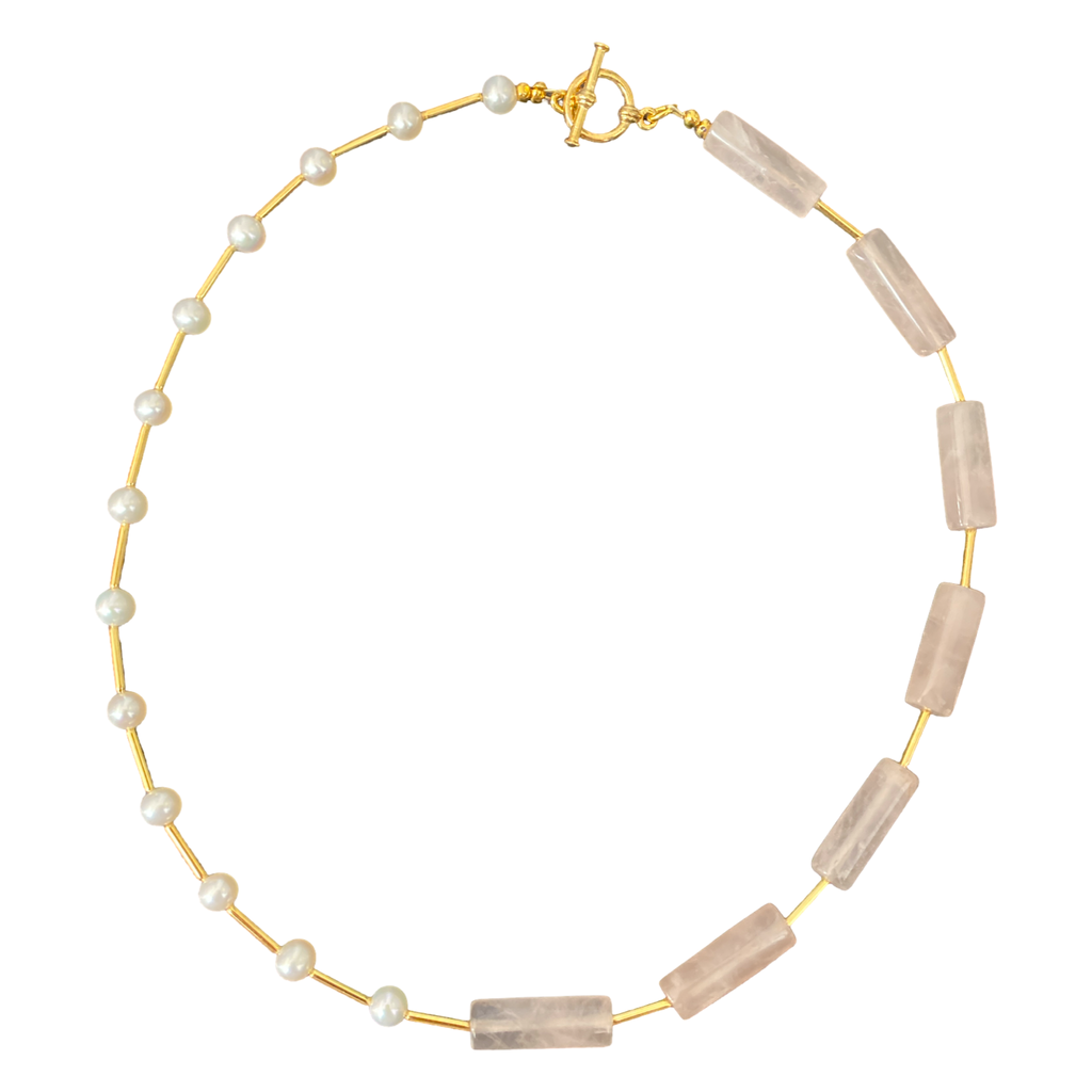 Half Pearl Pink Quartz necklace