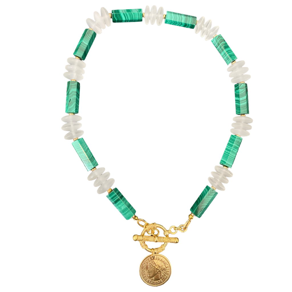 Malachite Quartz Coin Ncklace