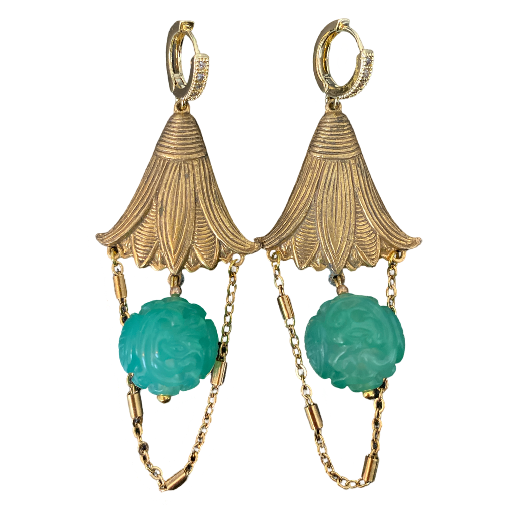 Fanning Jade chandelier earrings