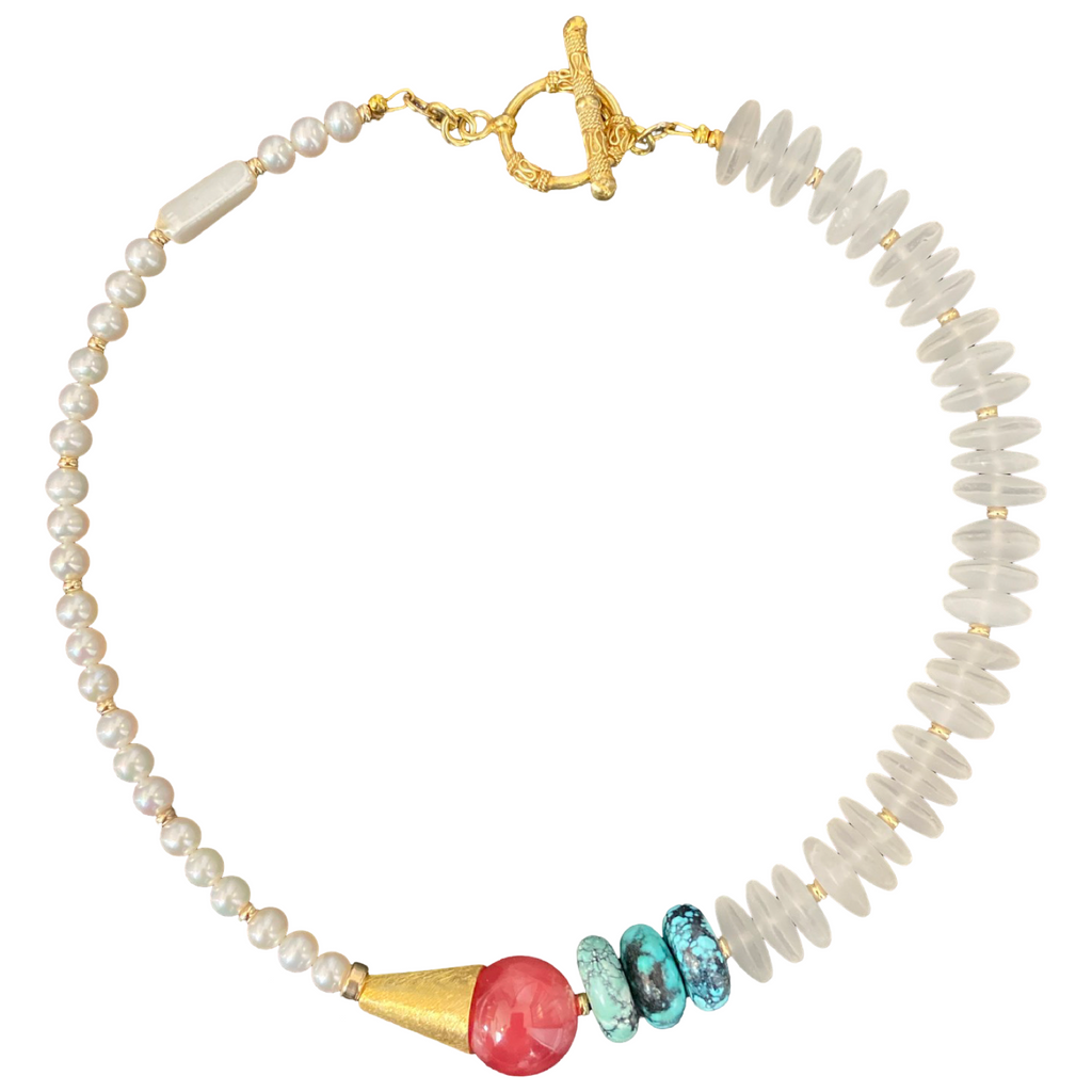 Red agate Pearl quartz necklace
