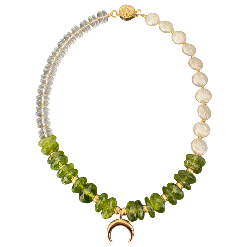 Peridot Pearl Crescent necklace