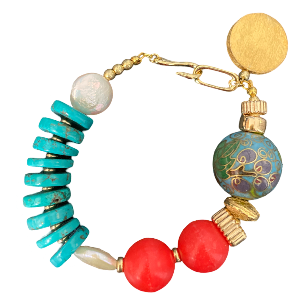 Turquoise Coral Cloisonné Bracelet
