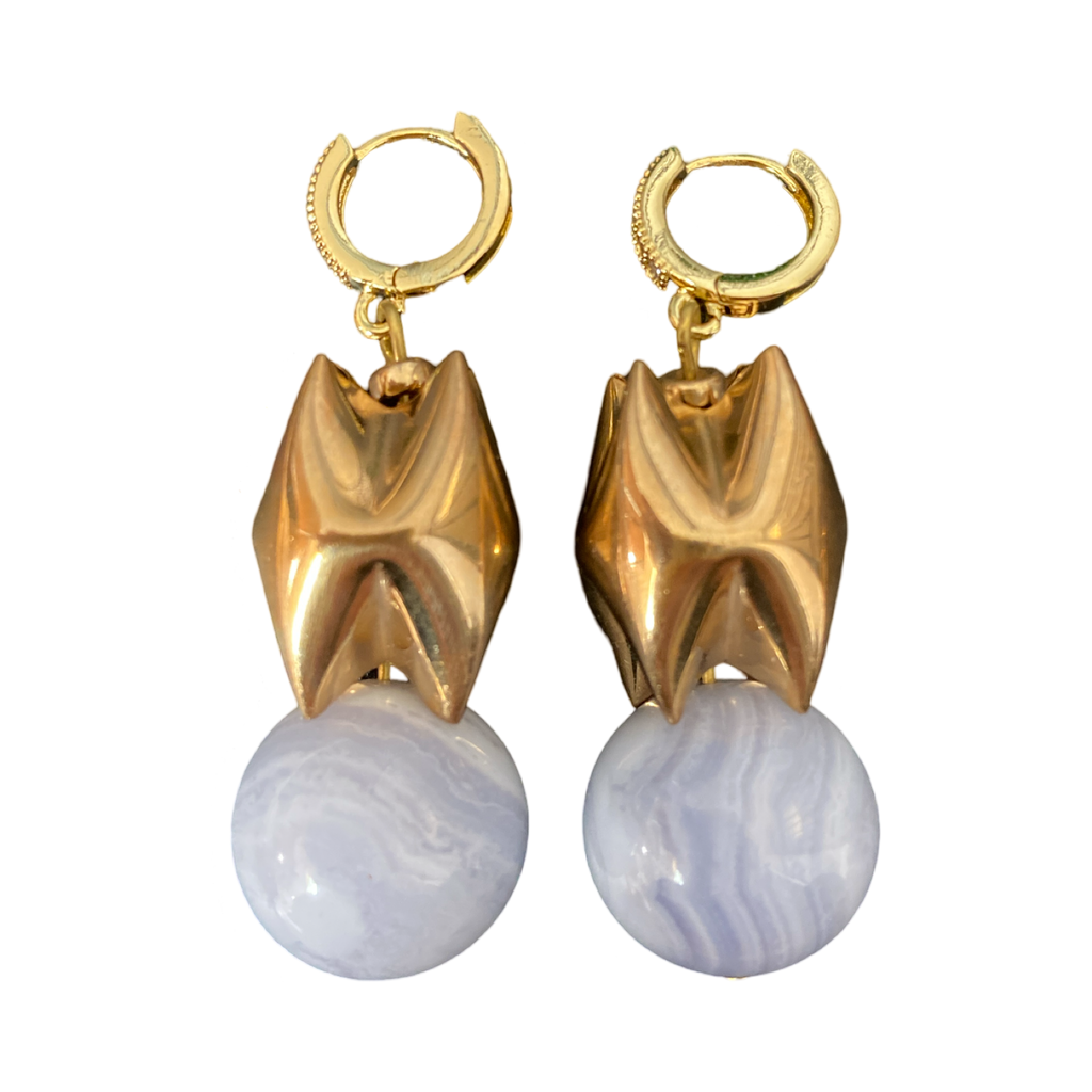 Blue Lace Agate midcentury earrings