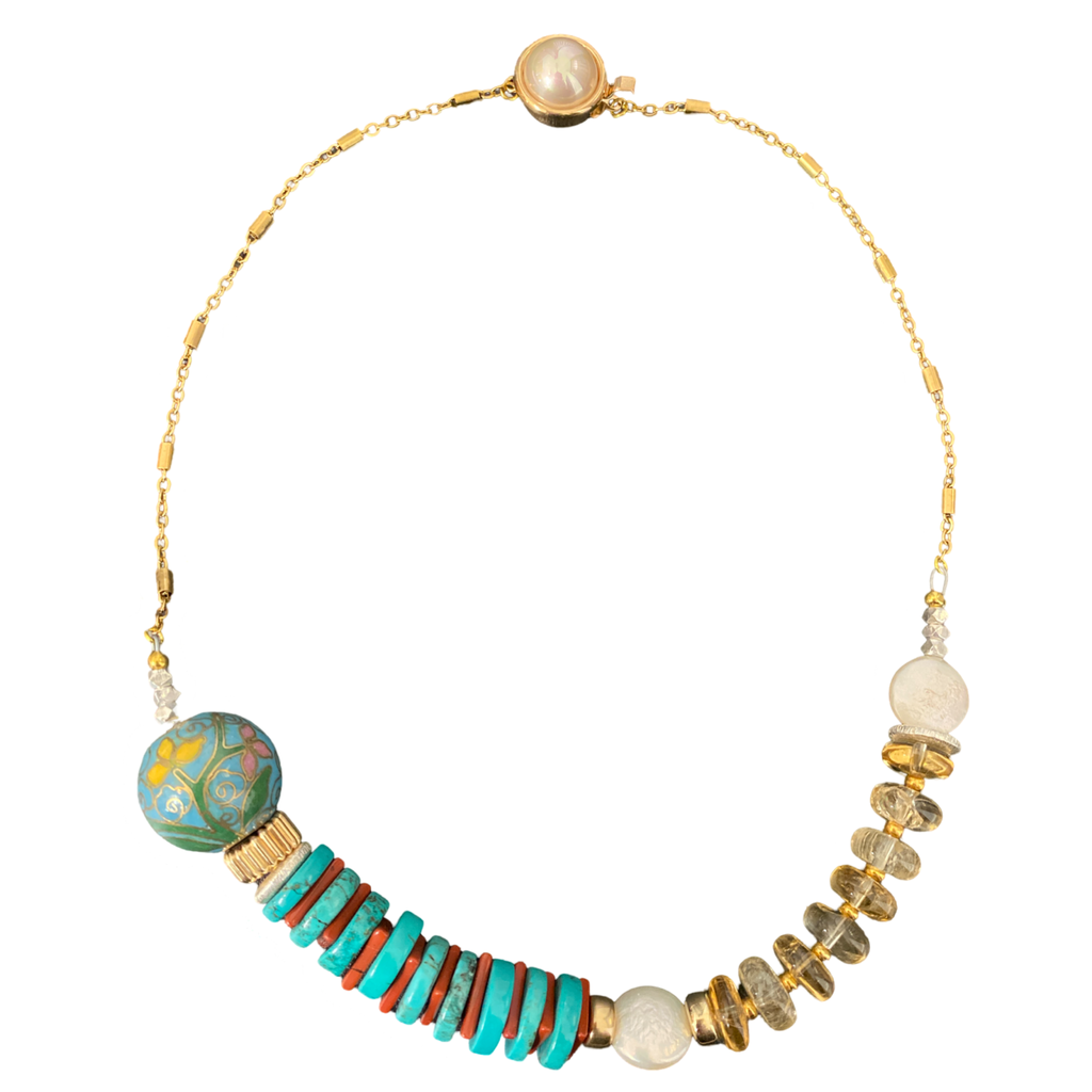 Cloisonné turquoise coral necklace