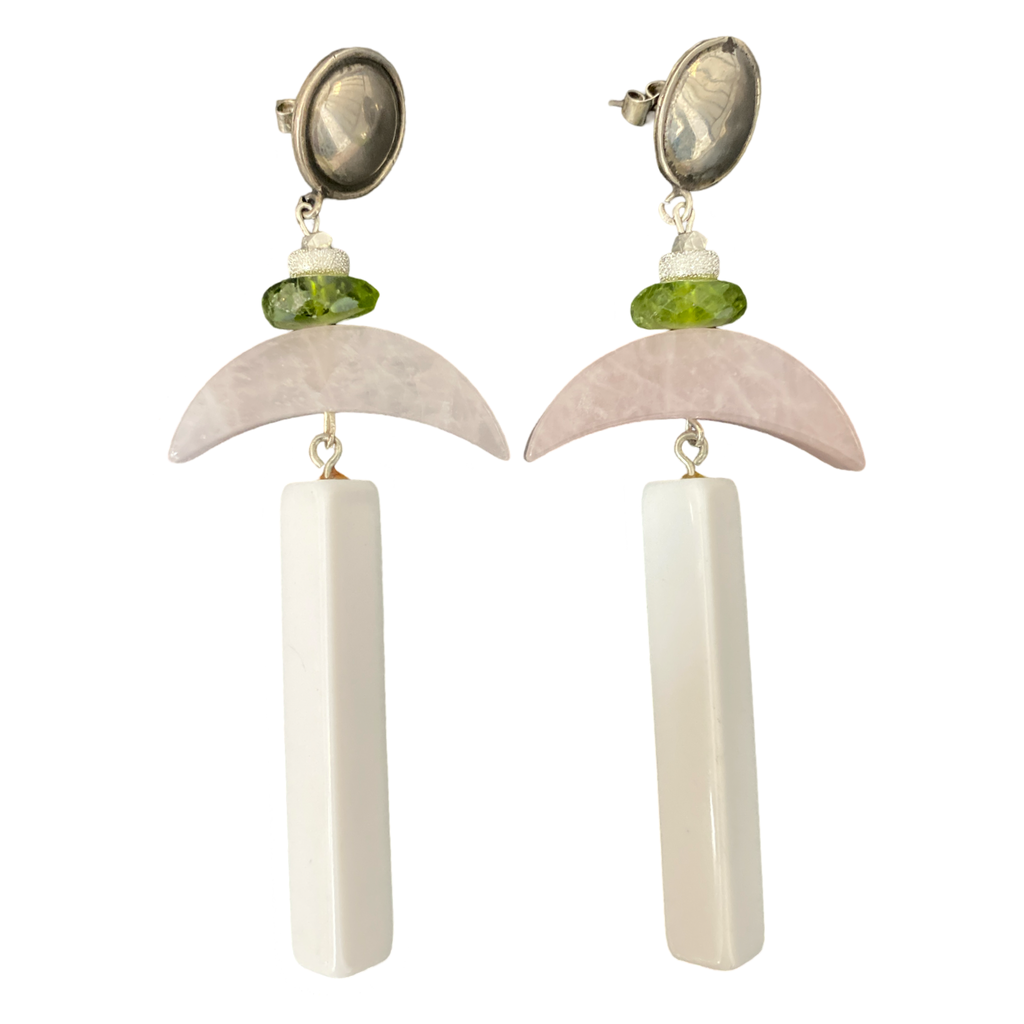 Rose quartz white earrings