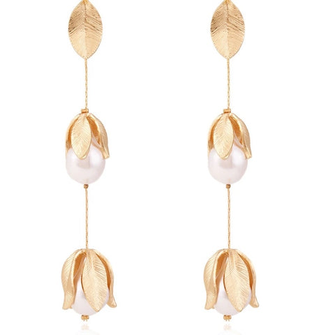 Leaf Pearl drop earrings