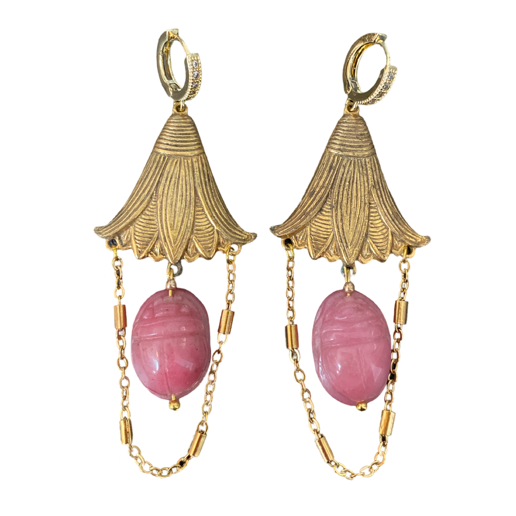 Pink Rhodonite Scarab chandelier earrings
