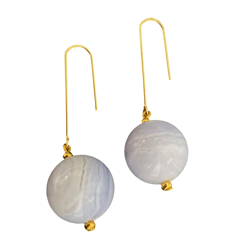Blue lace agate drop hook earrings