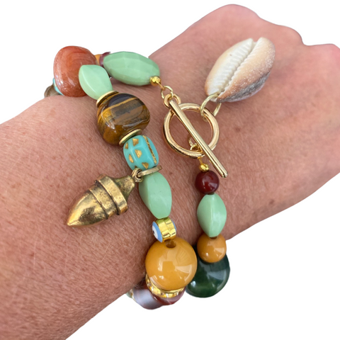 Beaded shell toggle bracelets