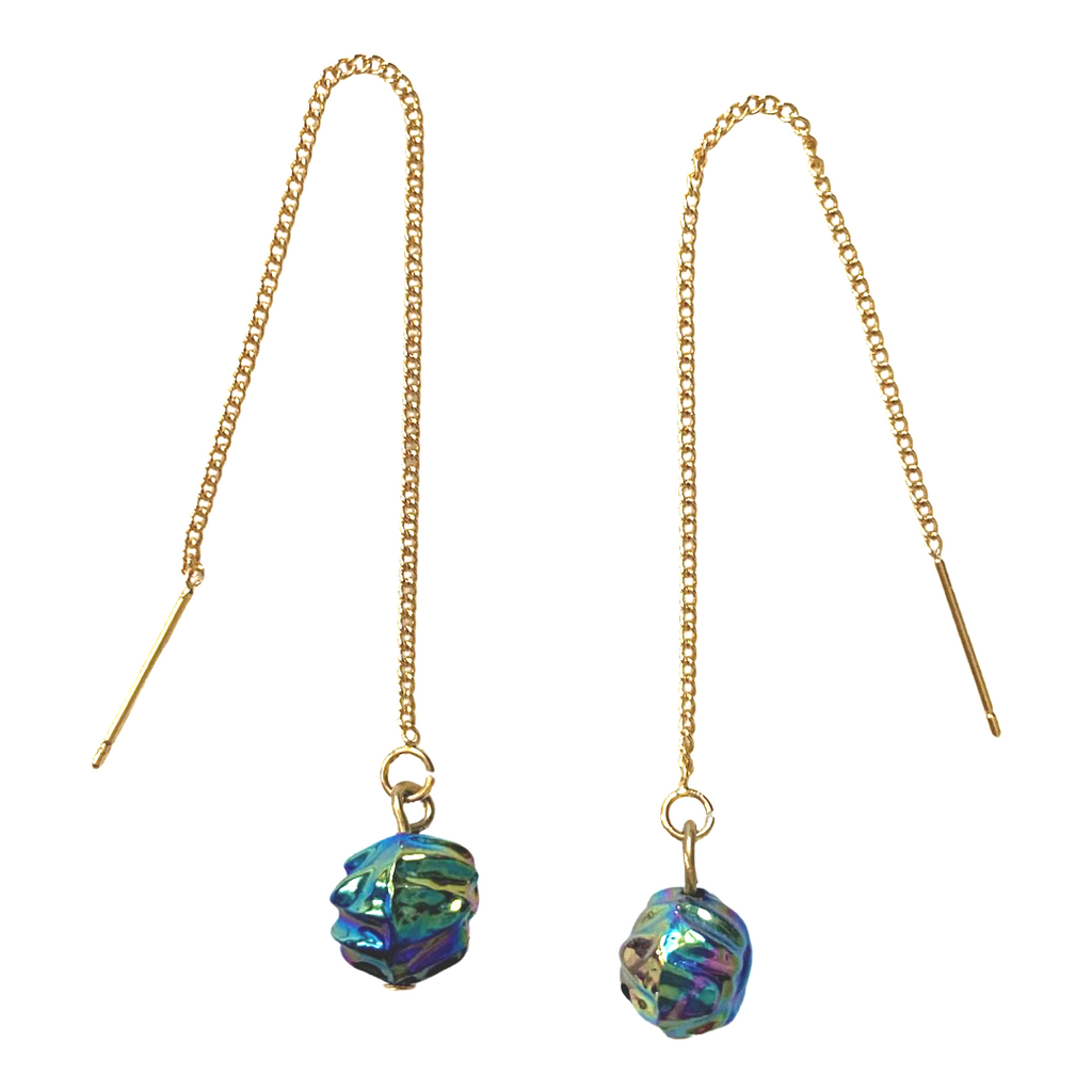 Iridescent ball Threader Earrings