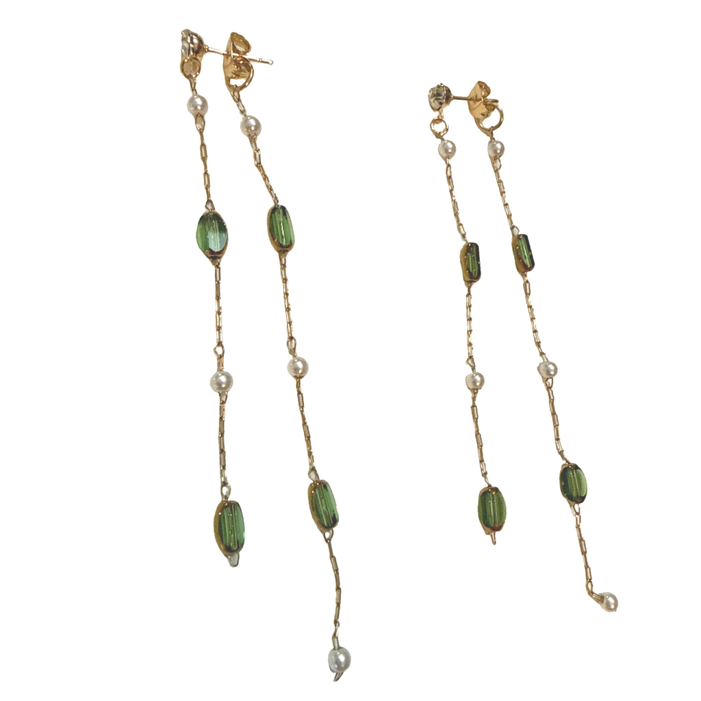 Emerald and pearl front to back earrings