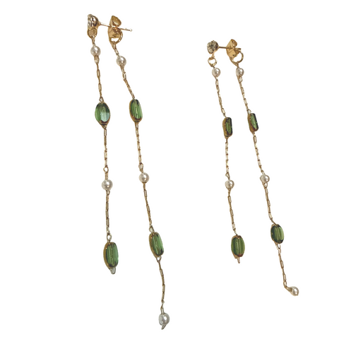 Emerald and pearl front to back earrings