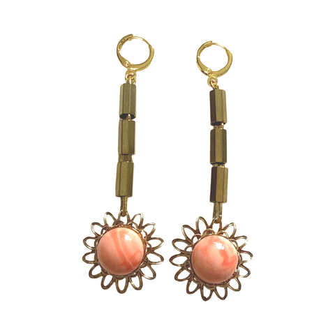 Coral burst drop earrings