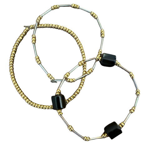 Delicate Black+ Gold Bracelet Stack