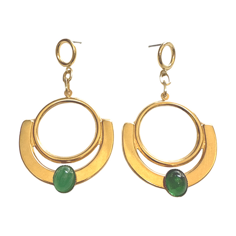 Golden green deco earrings