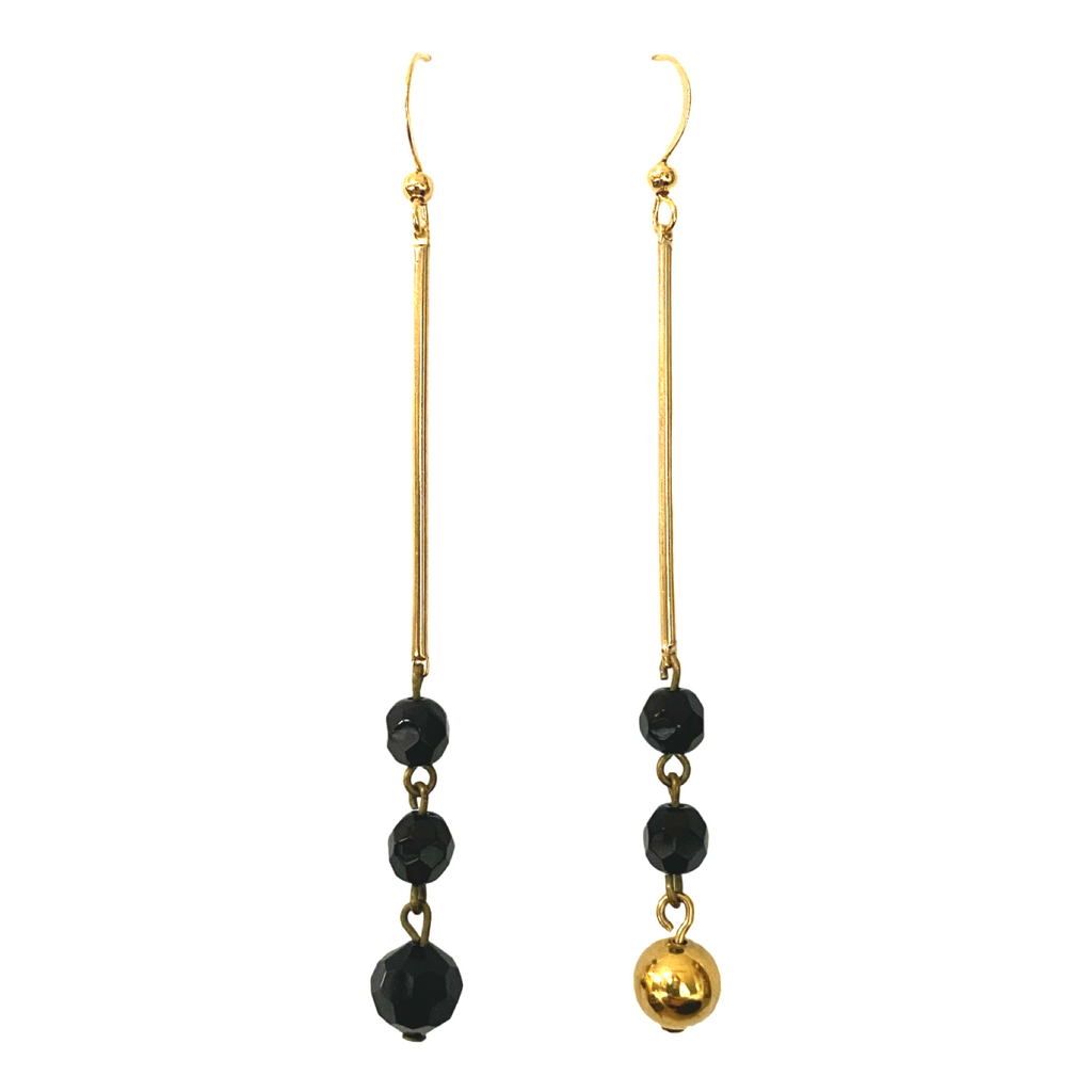 Black and Gold ball drop earrings