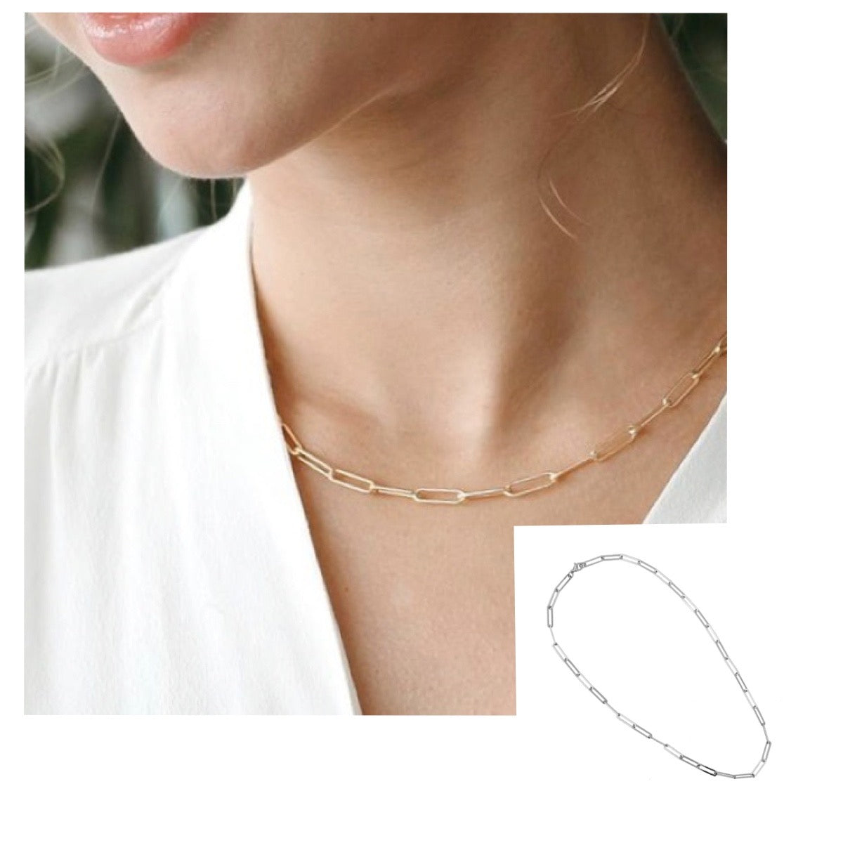Gold Filled Rectangular Thick Link (Paper Clip Chain) Necklaces | Pamela B.  Collection