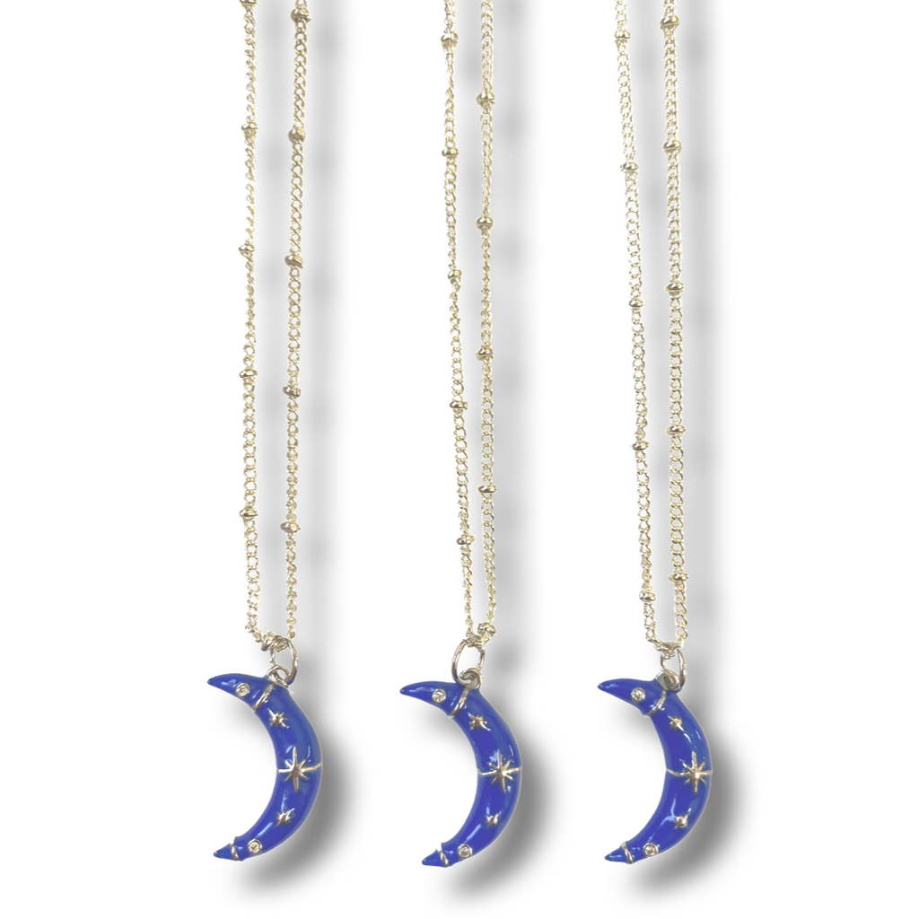 Crescent moon blue necklaces